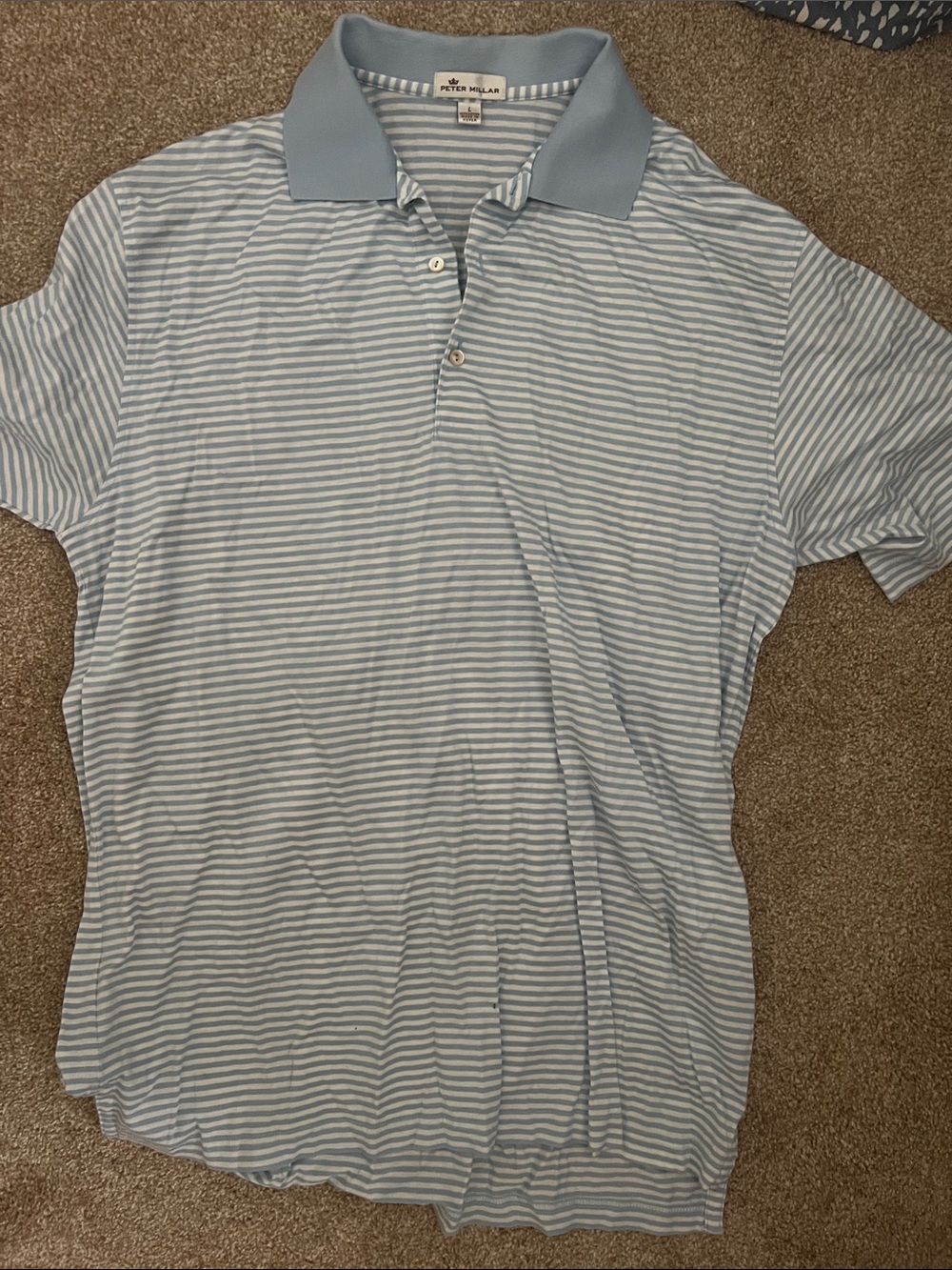 Peter Millar Pale Blue and White Striped Men’s Polo